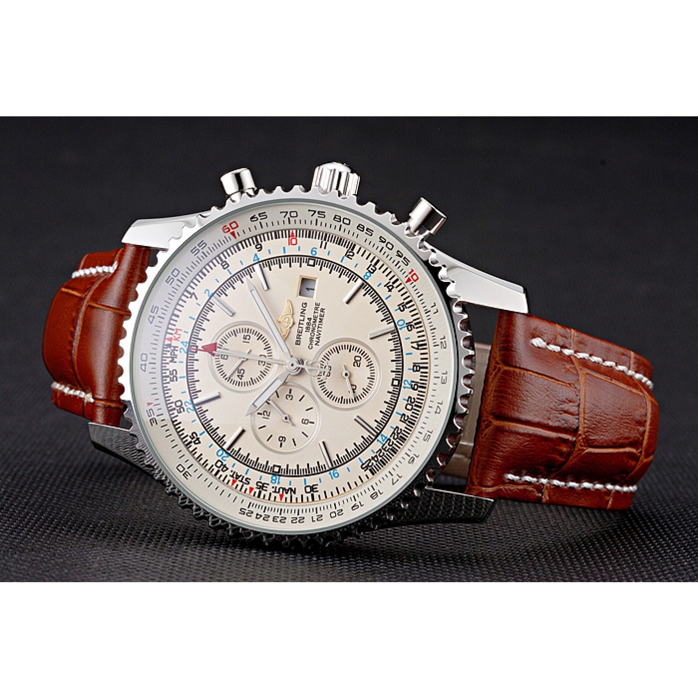 Breitling Navitimer World White Dial Brown Leather Bracelet 622514