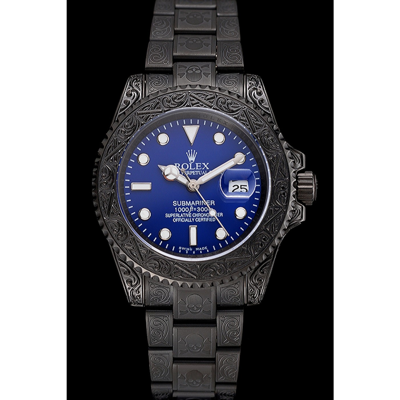 Swiss Rolex Submariner Skull Limited Edition Blue Dial All Black Case And Bracelet 1454084