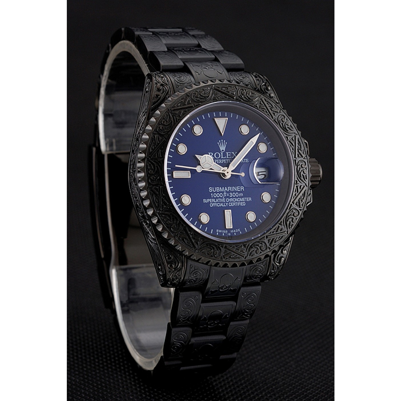 Swiss Rolex Submariner Skull Limited Edition Blue Dial All Black Case And Bracelet 1454084