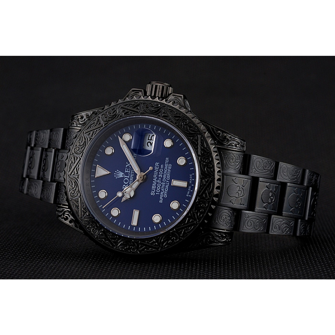 Swiss Rolex Submariner Skull Limited Edition Blue Dial All Black Case And Bracelet 1454084