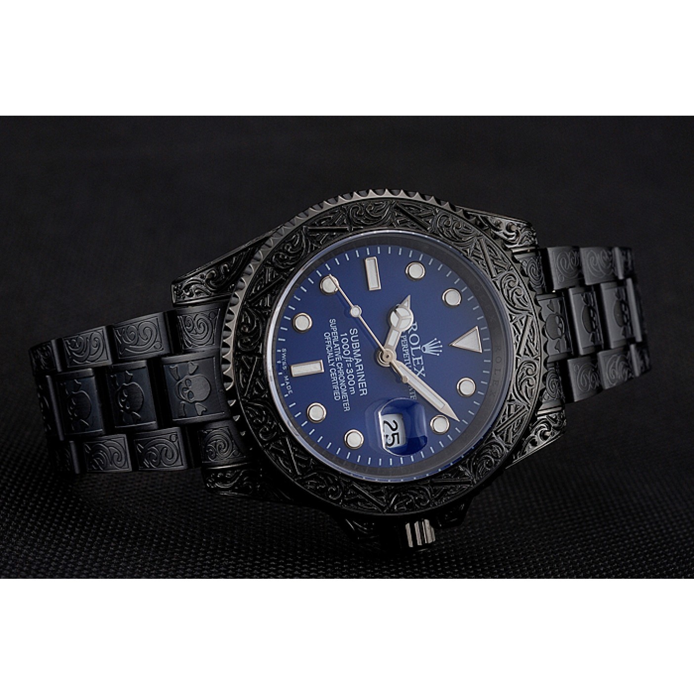 Swiss Rolex Submariner Skull Limited Edition Blue Dial All Black Case And Bracelet 1454084