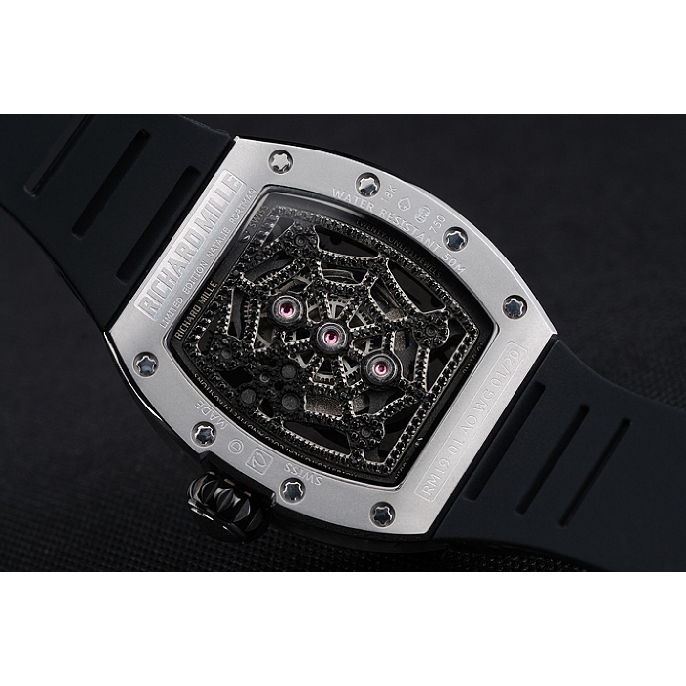 Richard Mille Tourbillion Spider RM 19-01 Silver Case Black Rubber Bracelet 1454256