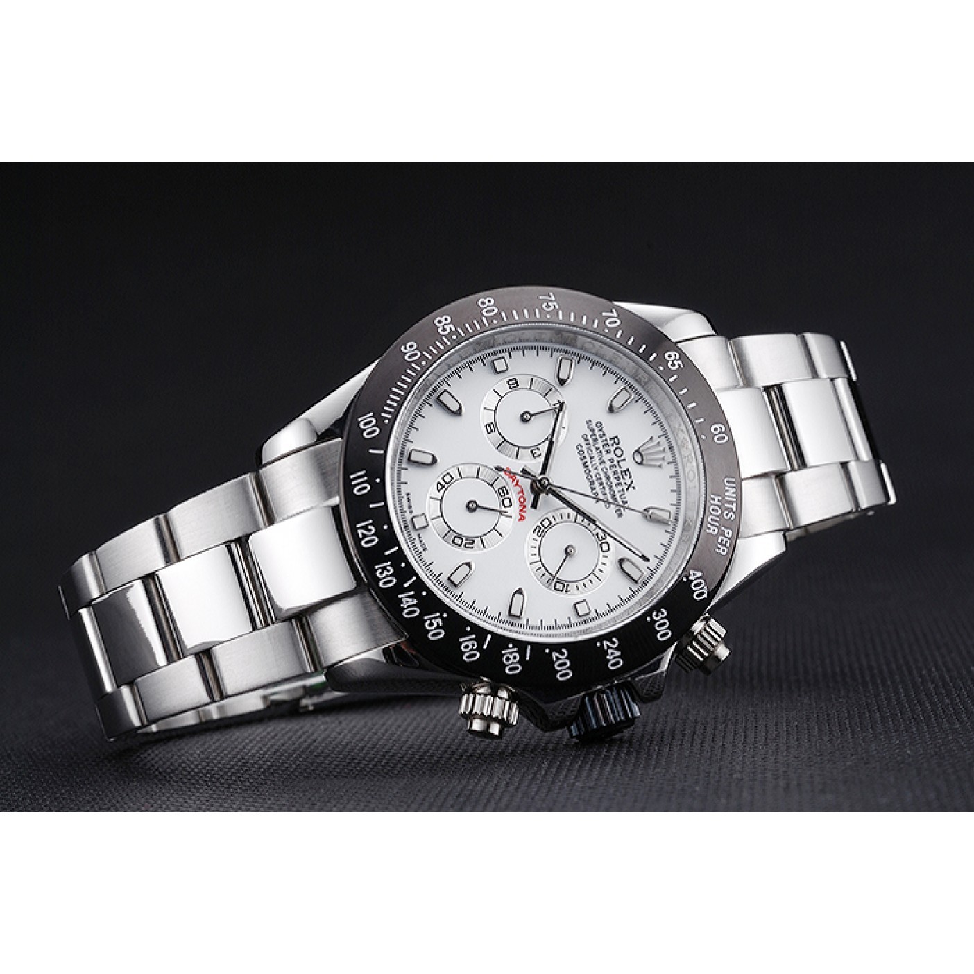 RepTime Watches Rolex Daytona Stainless Steel Black Enameled White Dial