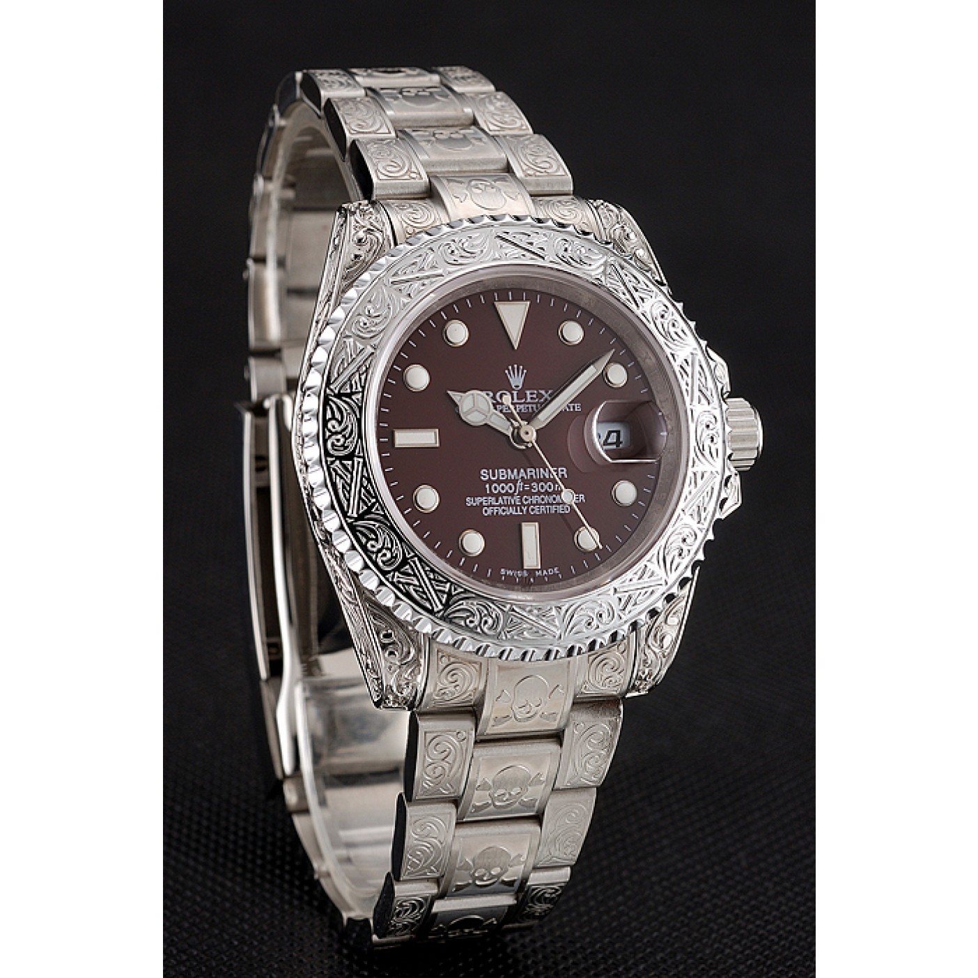 Swiss Rolex Submariner Skull Limited Edition Brown Dial White Case And Bracelet 1454092