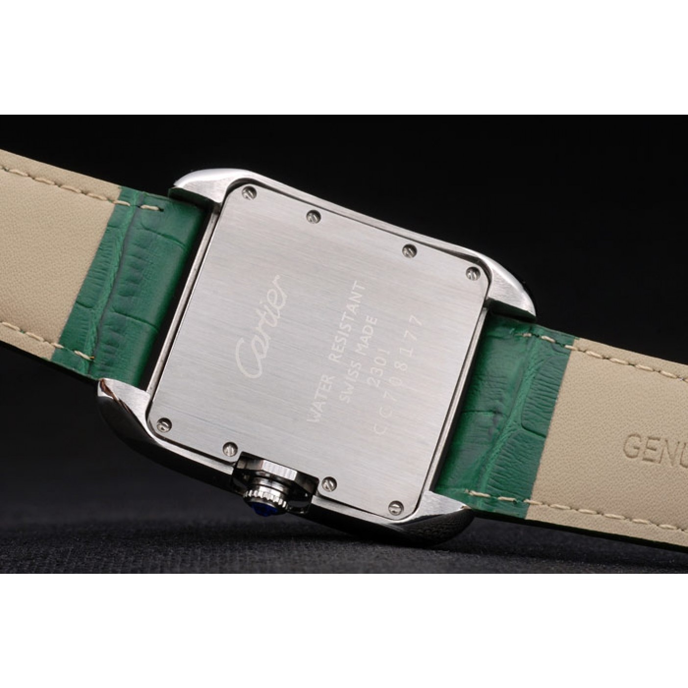 Cartier Tank Anglaise 36mm White Dial Diamonds Steel Case Green Leather Bracelet