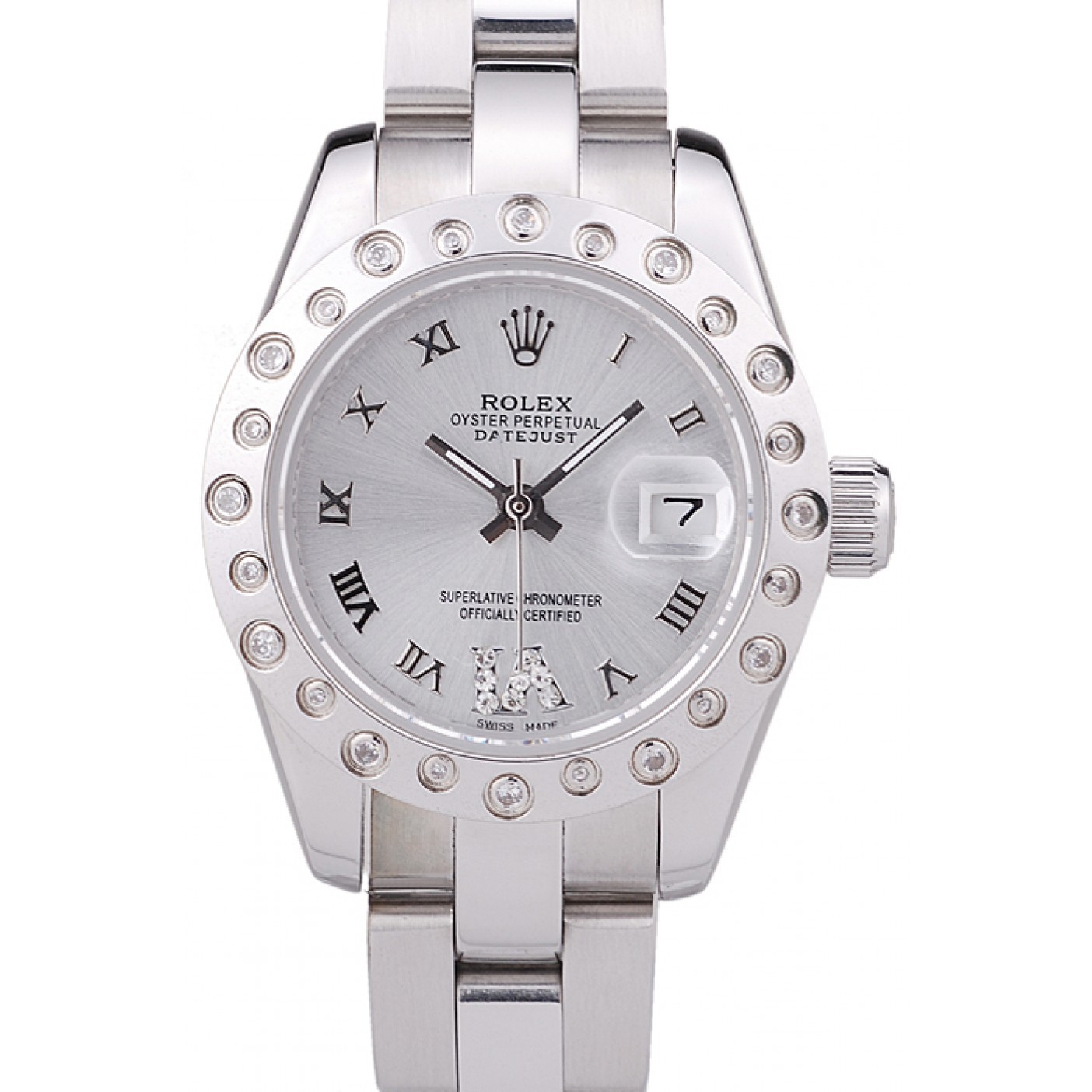 Rolex Datejust Polished Silver Diamonds Bezel Silver Dial 7474