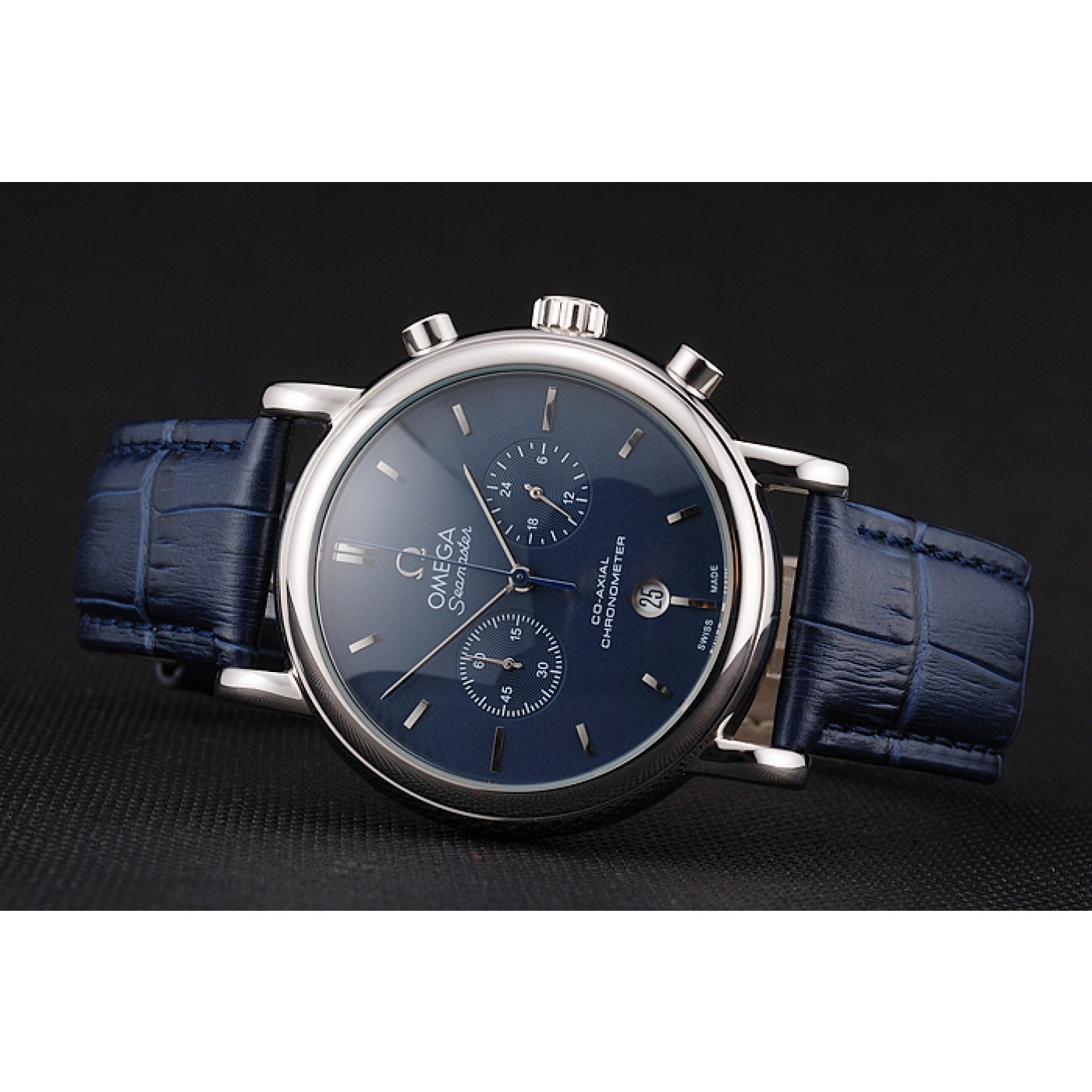 Omega Seamaster Vintage Chronograph Blue Dial Stainless Steel Case Blue Leather Strap