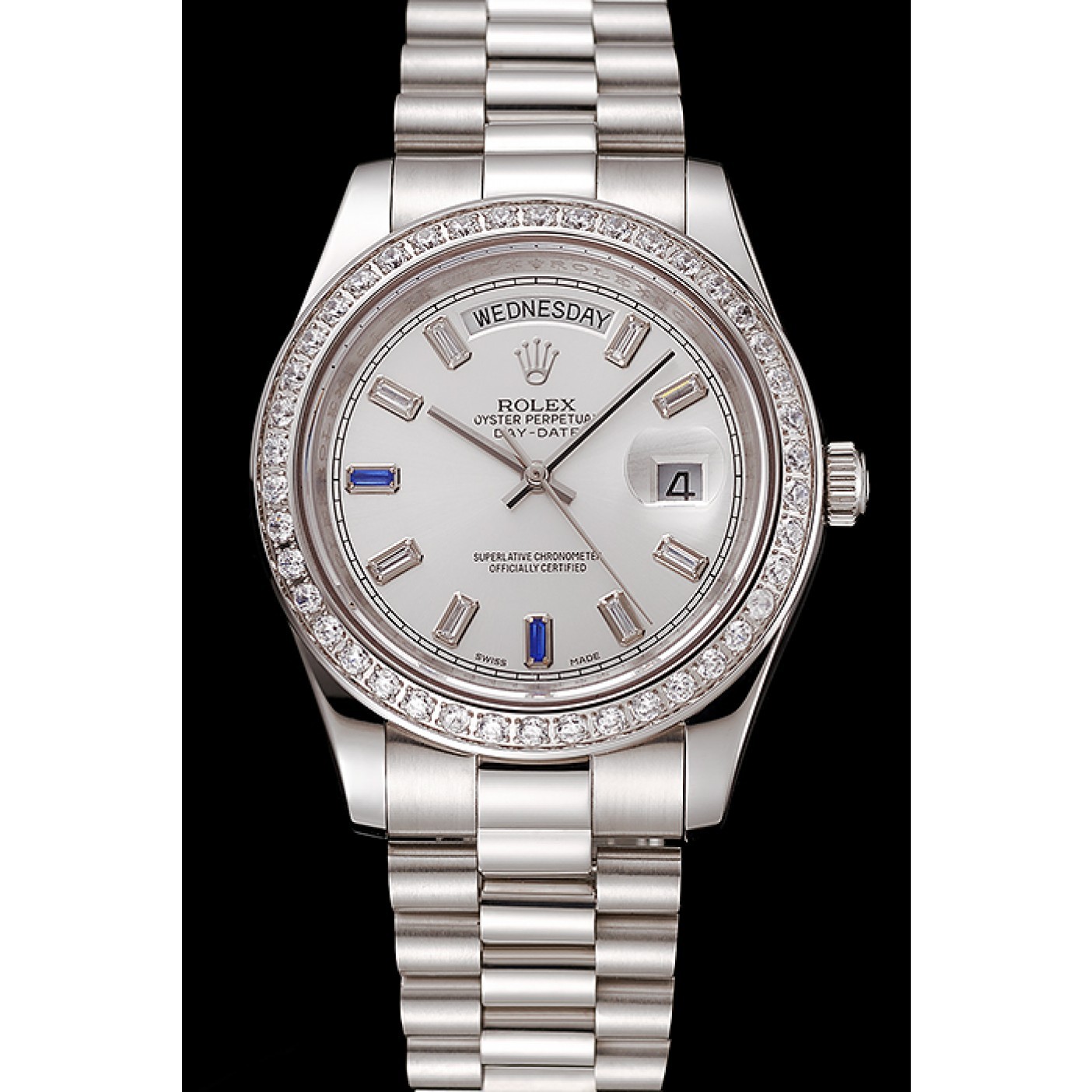 Swiss Rolex Day-Date Diamonds Bezel Staineless Steel Bracelet 1454109