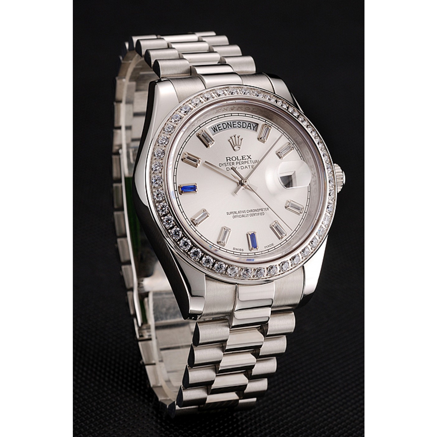 Swiss Rolex Day-Date Diamonds Bezel Staineless Steel Bracelet 1454109