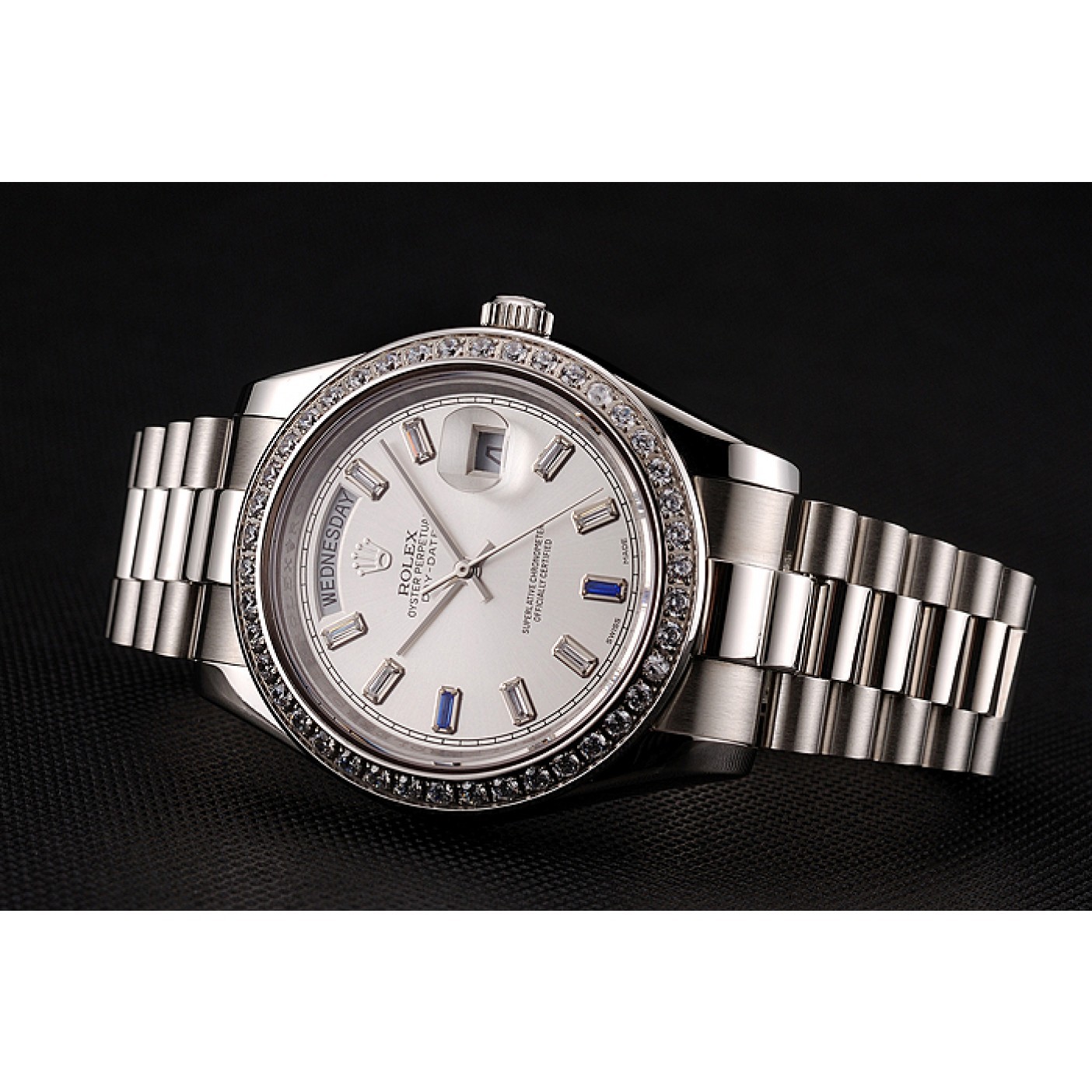 RepTime Watches Swiss Rolex Day-Date Diamonds Bezel Staineless Steel Bracelet 1454109