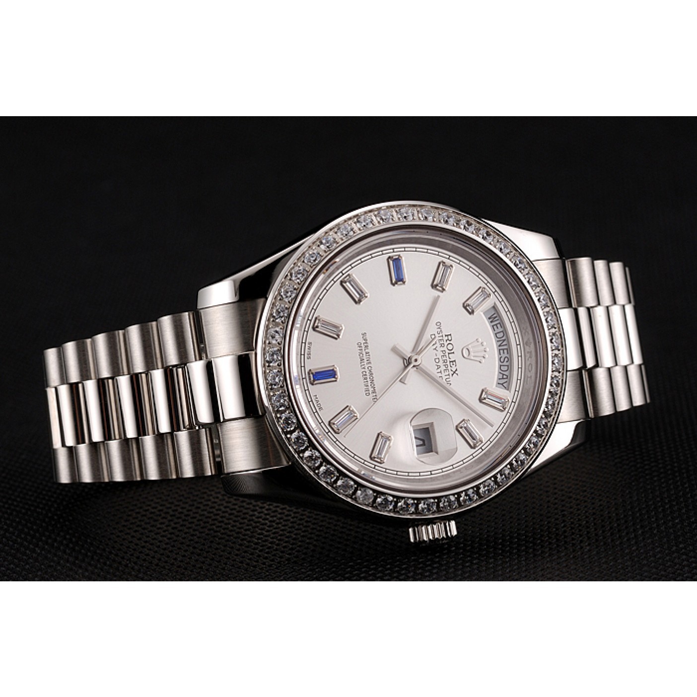 Swiss Rolex Day-Date Diamonds Bezel Staineless Steel Bracelet 1454109