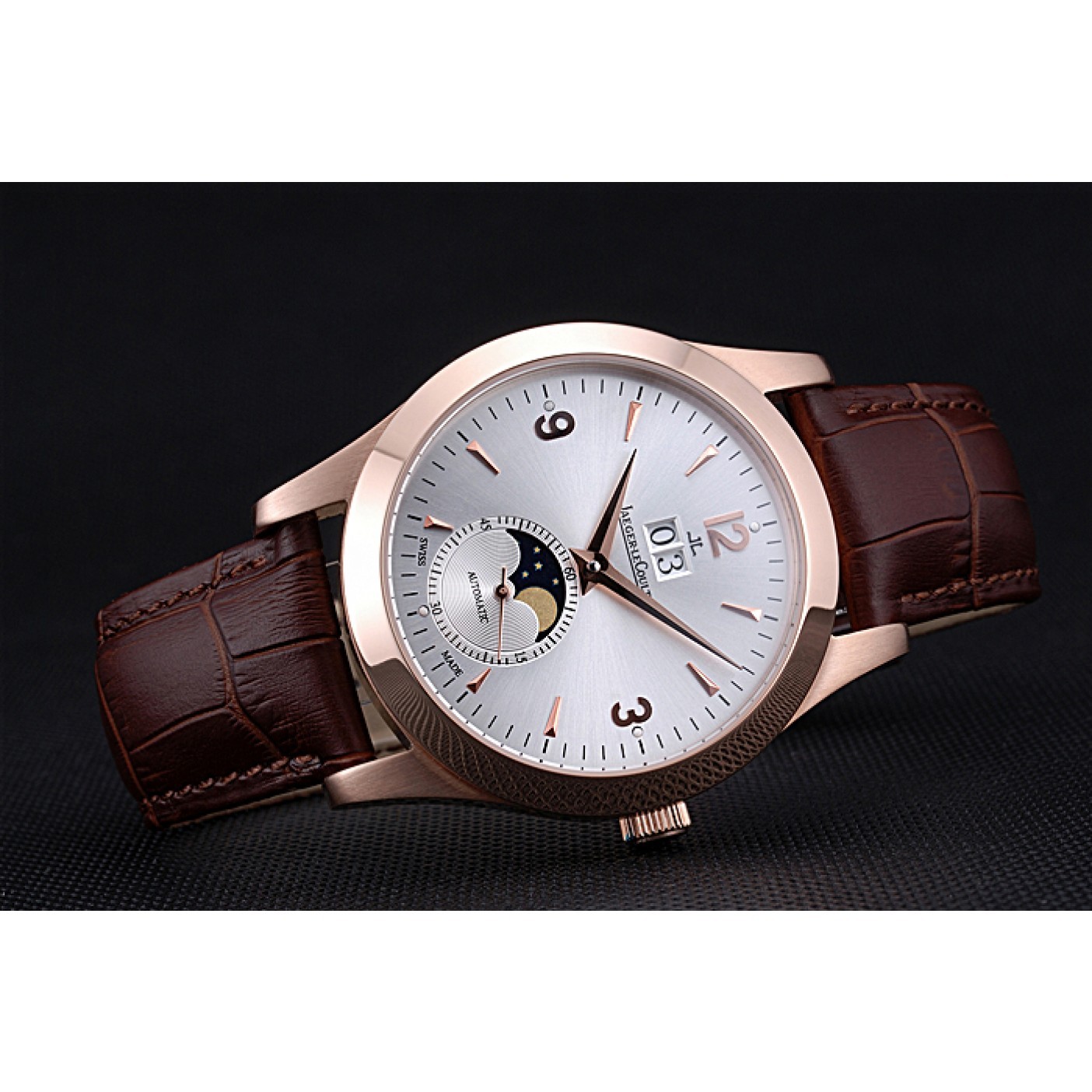 Jaeger LeCoultre Master White Dial Brown Leather Band Rose Gold Bezel 622080