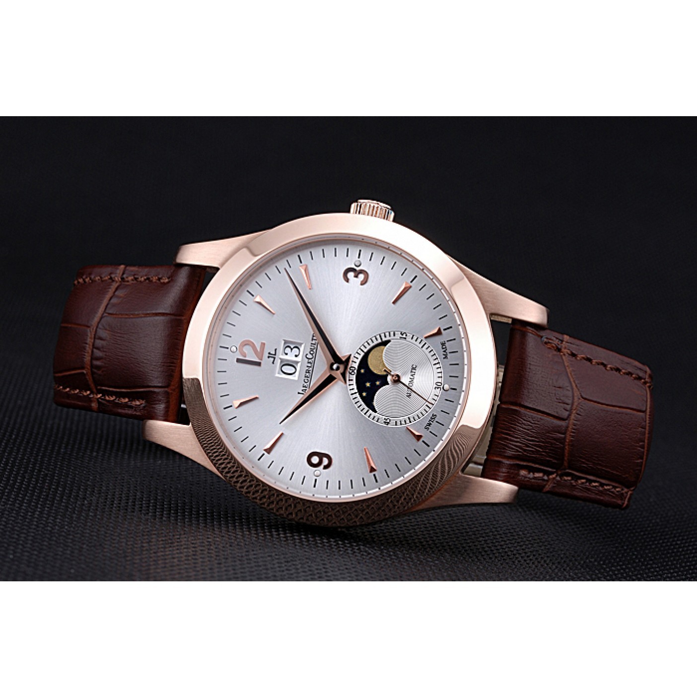 Jaeger LeCoultre Master White Dial Brown Leather Band Rose Gold Bezel 622080