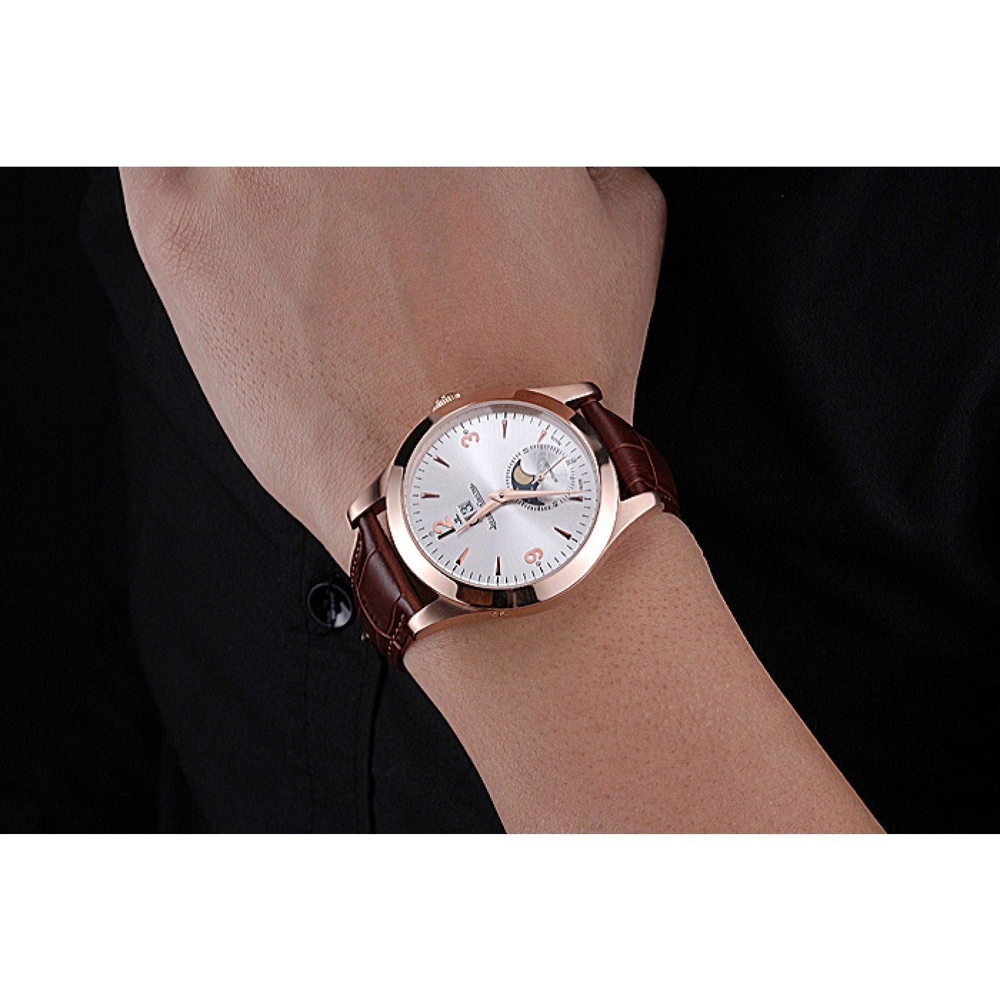 Jaeger LeCoultre Master White Dial Brown Leather Band Rose Gold Bezel 622080