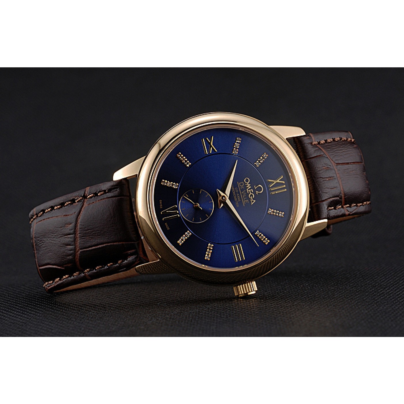 Omega DeVille Prestige Small Seconds Blue Dial Gold Case Brown Leather Bracelet 622601