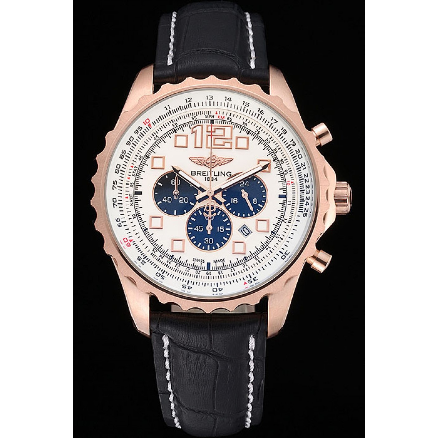 Breitling Navitimer Rosegold Bezek Leather Strap White Dial