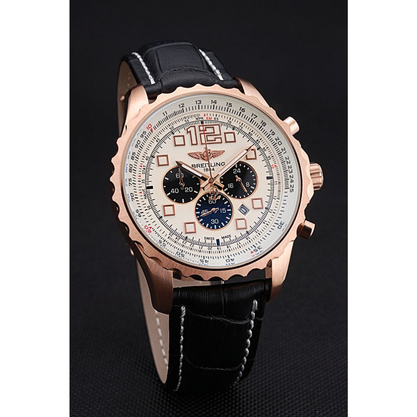 Breitling Navitimer Rosegold Bezek Leather Strap White Dial