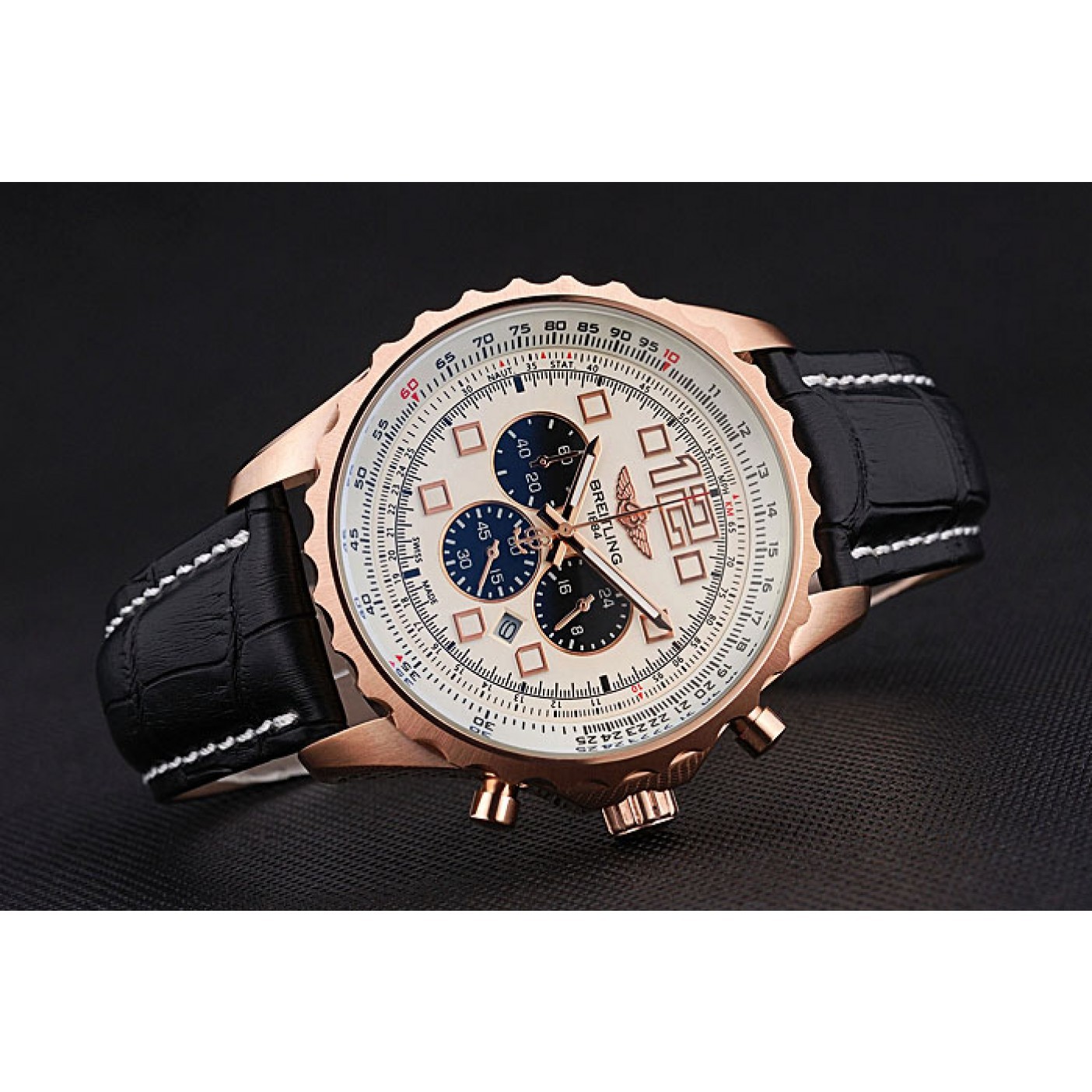 Breitling Navitimer Rosegold Bezek Leather Strap White Dial