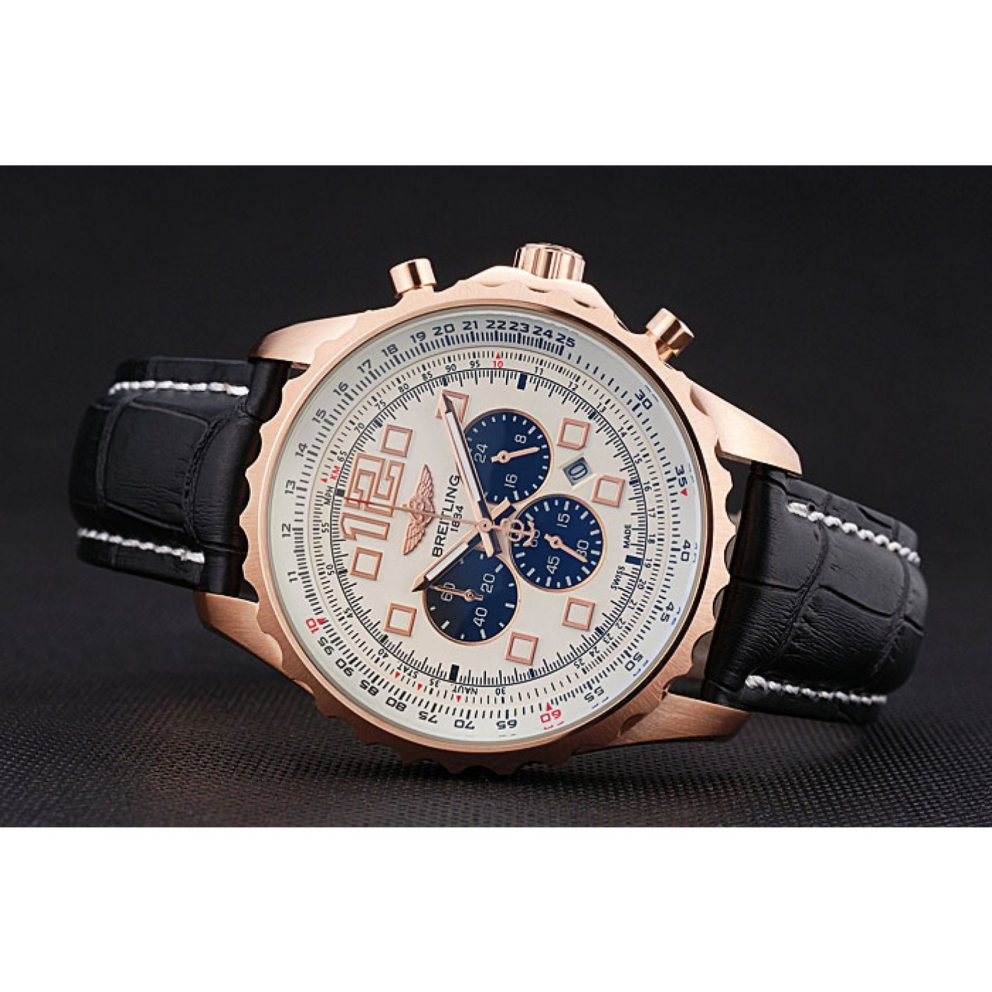 Breitling Navitimer Rosegold Bezek Leather Strap White Dial