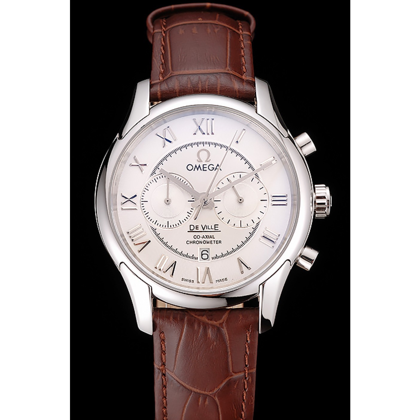 Omega DeVille Silver Bezel with White Dial and Brown Leather Strap 621566