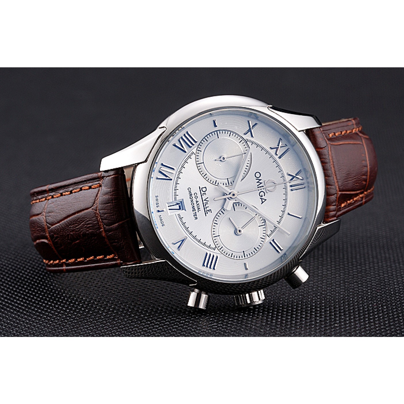 Omega DeVille Silver Bezel with White Dial and Brown Leather Strap 621566