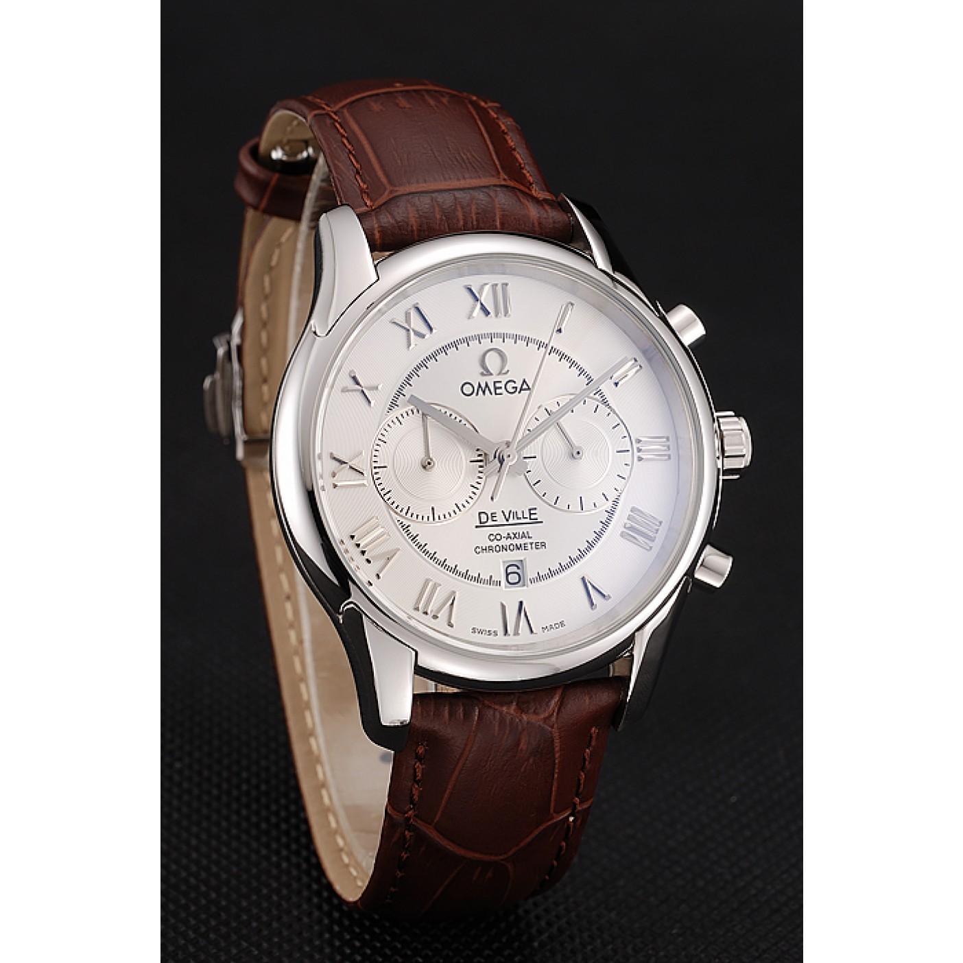 Omega DeVille Silver Bezel with White Dial and Brown Leather Strap 621566