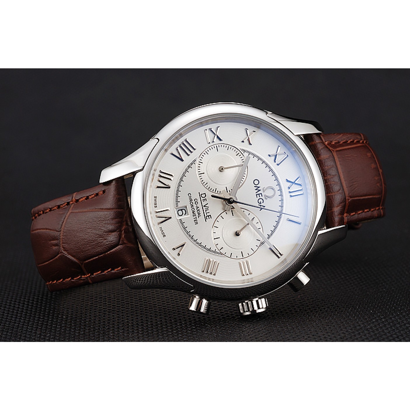 Omega DeVille Silver Bezel with White Dial and Brown Leather Strap 621566