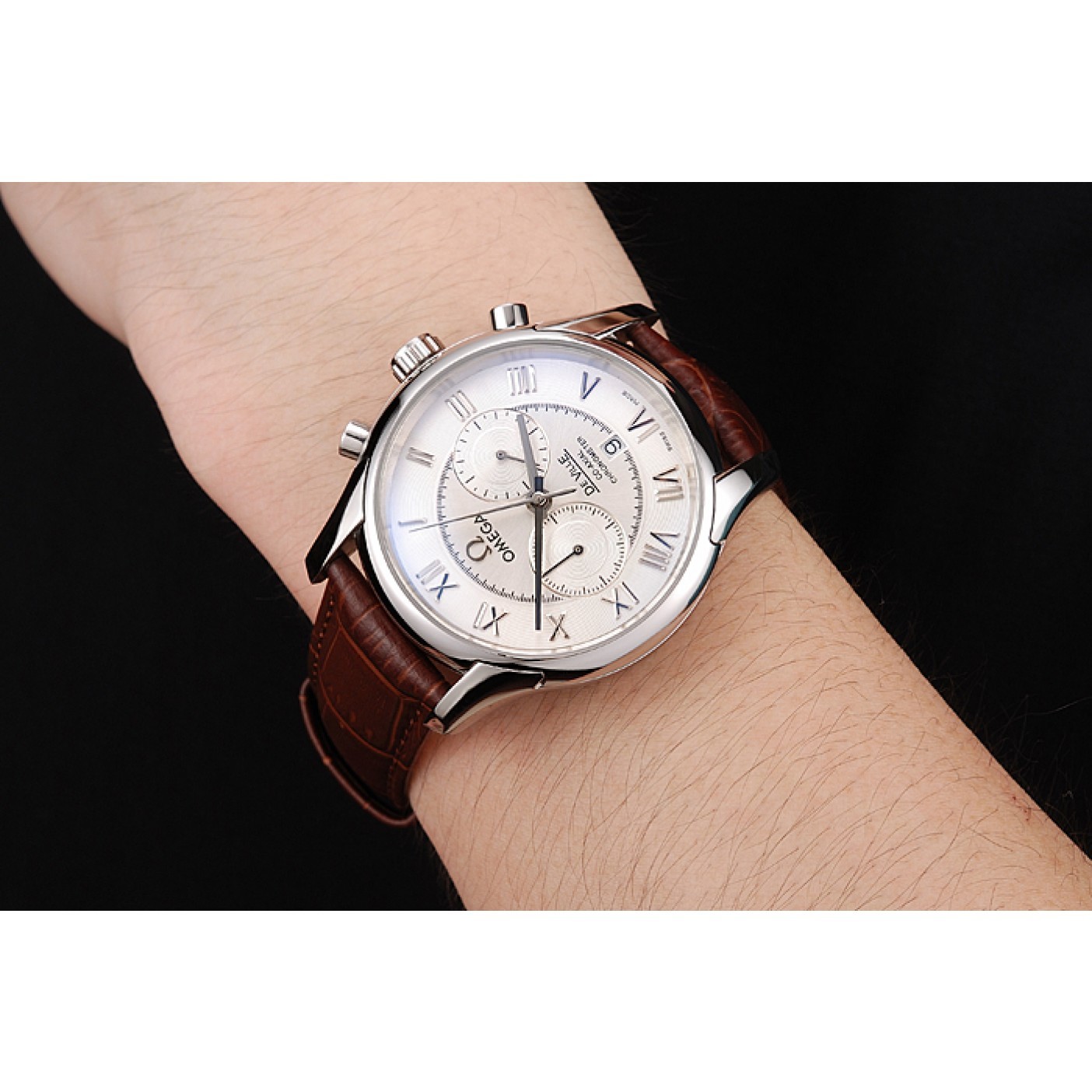 Omega DeVille Silver Bezel with White Dial and Brown Leather Strap 621566