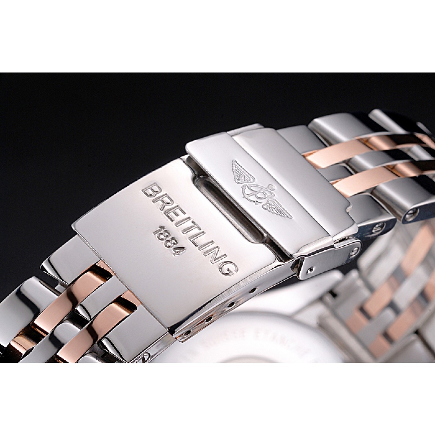 Breitling Chronomat Black Dial Rose Gold Bezel And Subdials Stainless Steel Case Two Tone Bracelet