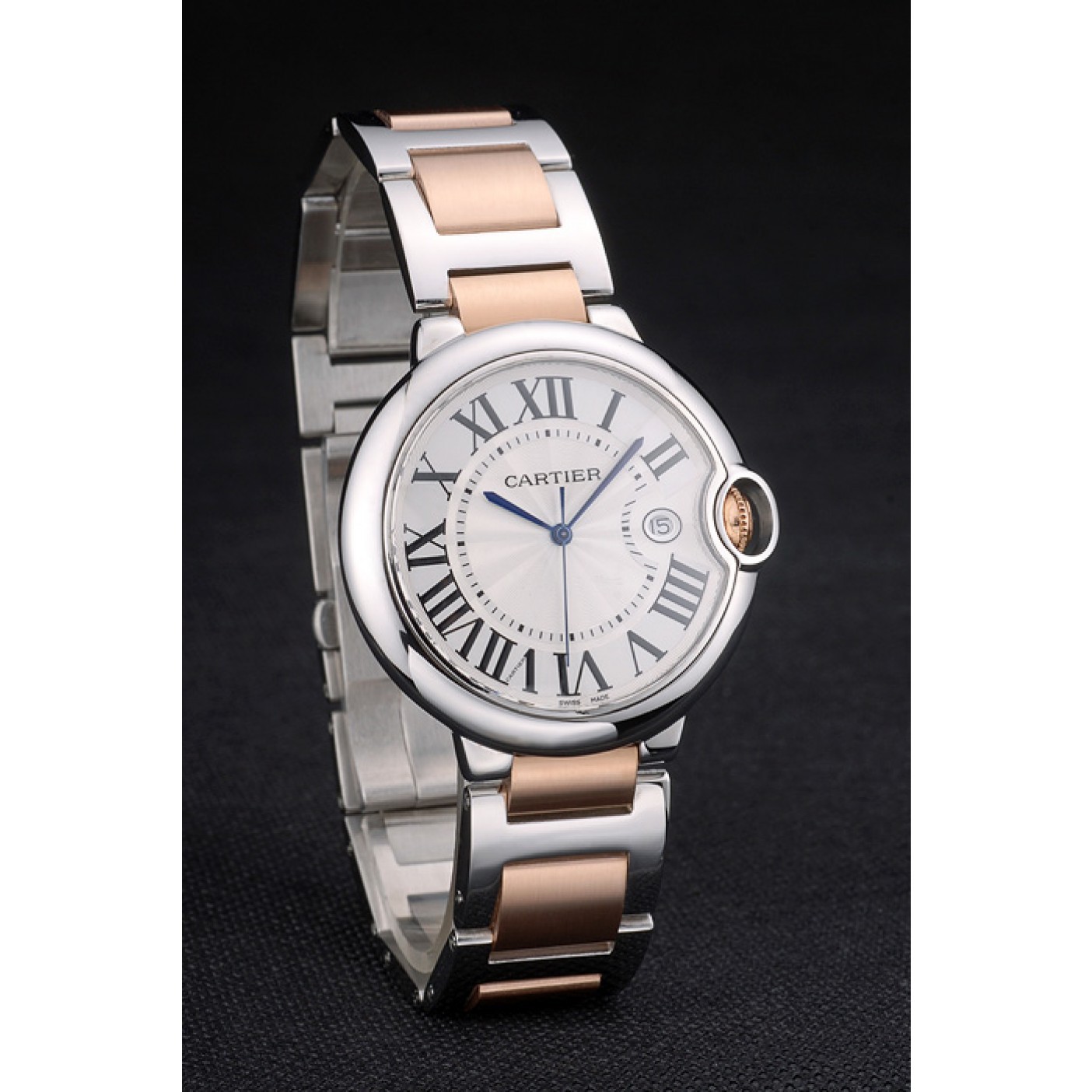 Cartier Ballon Bleu 42mm White Dial Stainless Steel Case Two Tone Rose Gold Bracelet