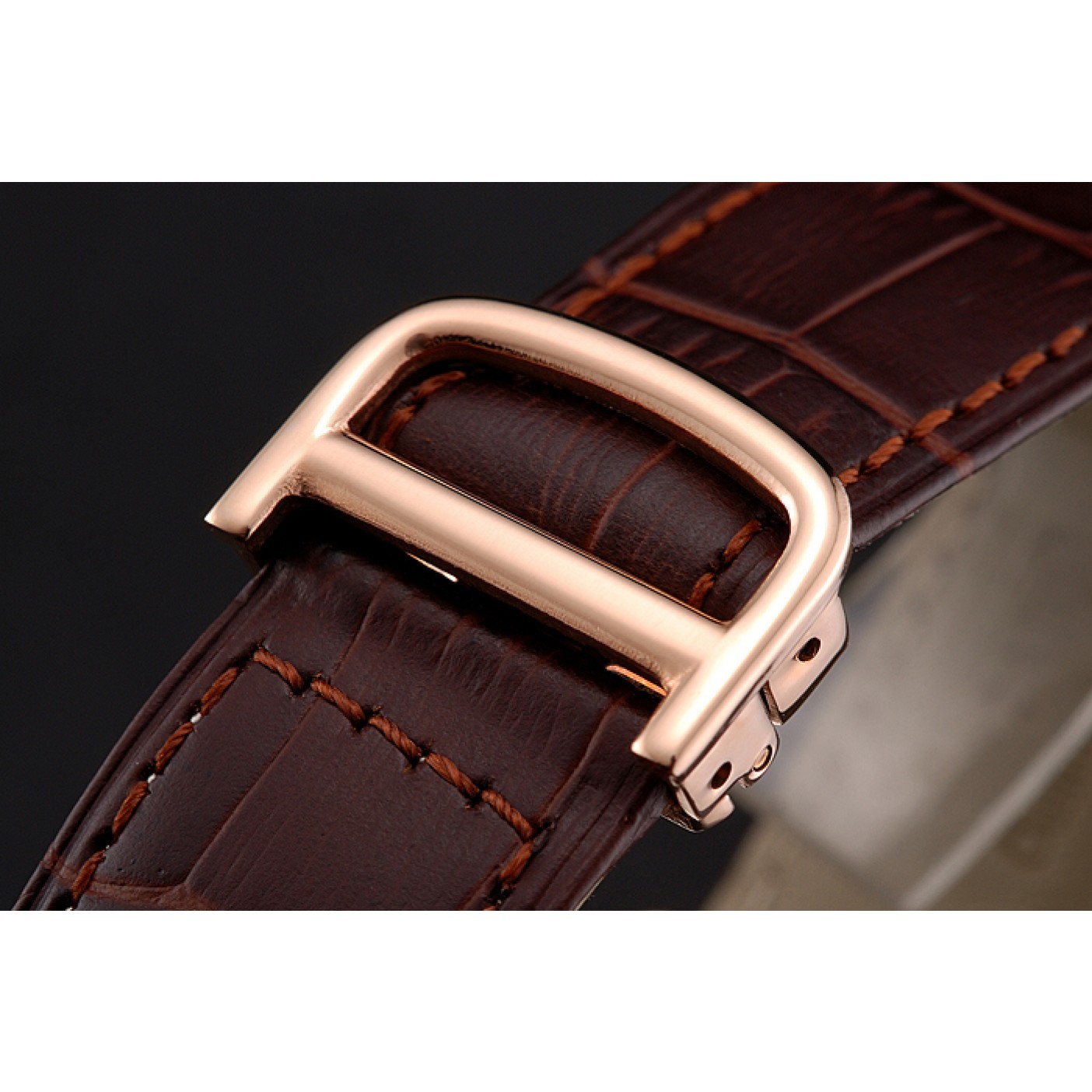 Cheap Cartier Ronde Solo Brown Dial Rose Gold Case Brown Leather Strap