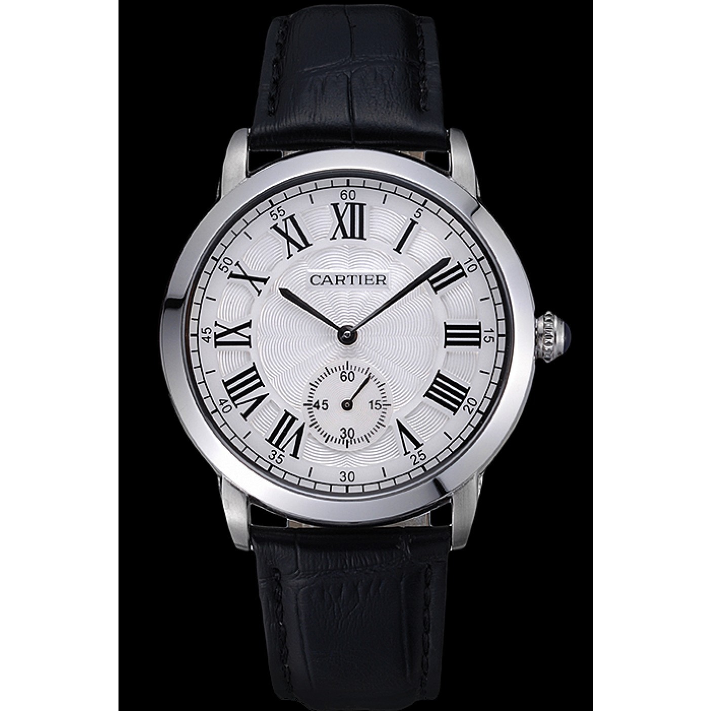 Fake Cartier Ronde Louis White Dial Black Leather Strap 621977