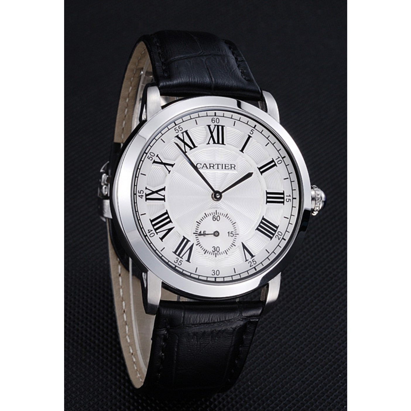 Fake Cartier Ronde Louis White Dial Black Leather Strap 621977