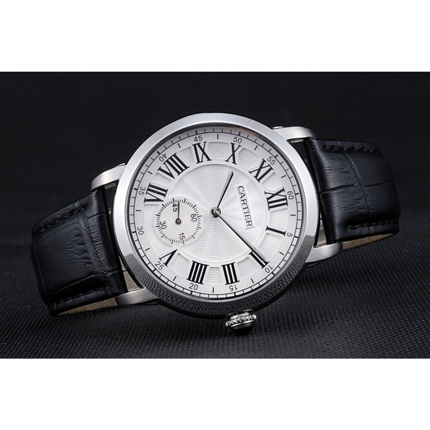 Fake Cartier Ronde Louis White Dial Black Leather Strap 621977