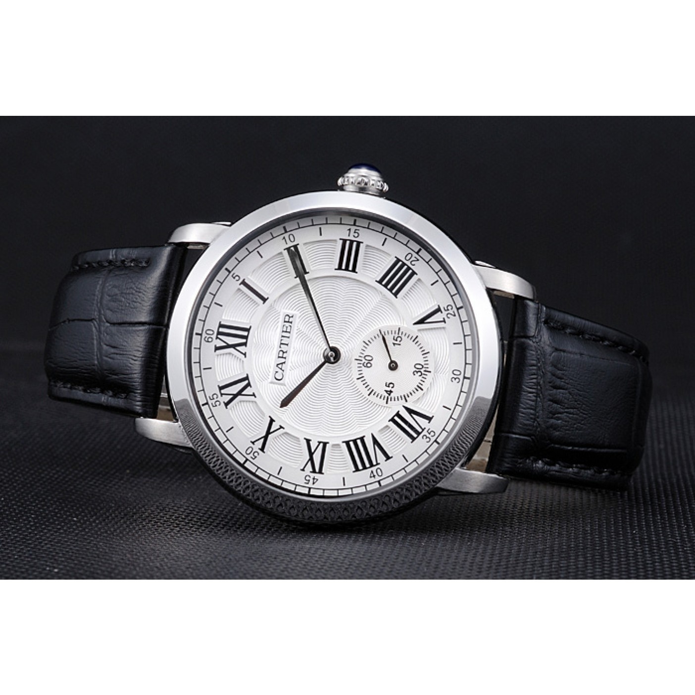 Fake Cartier Ronde Louis White Dial Black Leather Strap 621977