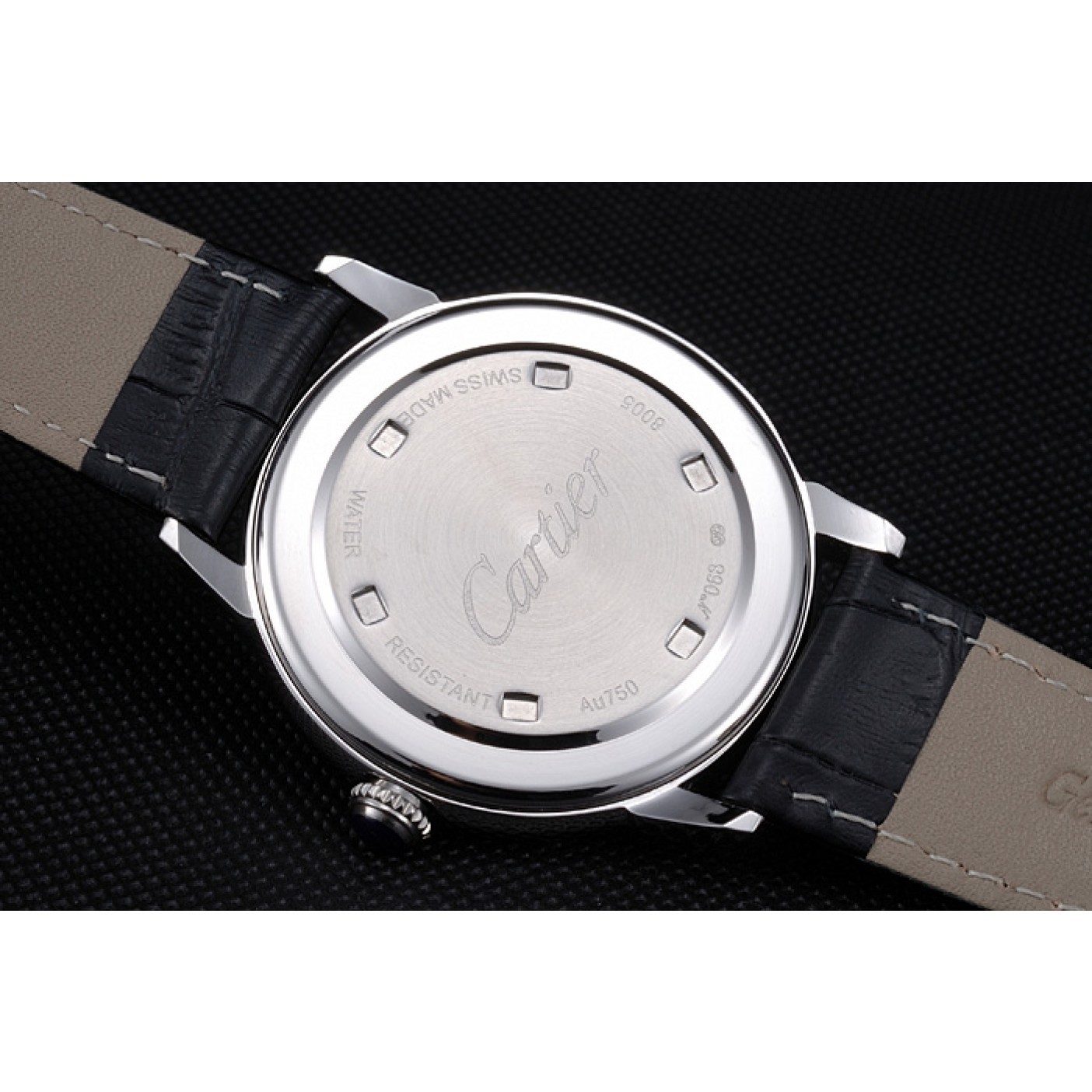 Fake Cartier Ronde Louis White Dial Black Leather Strap 621977