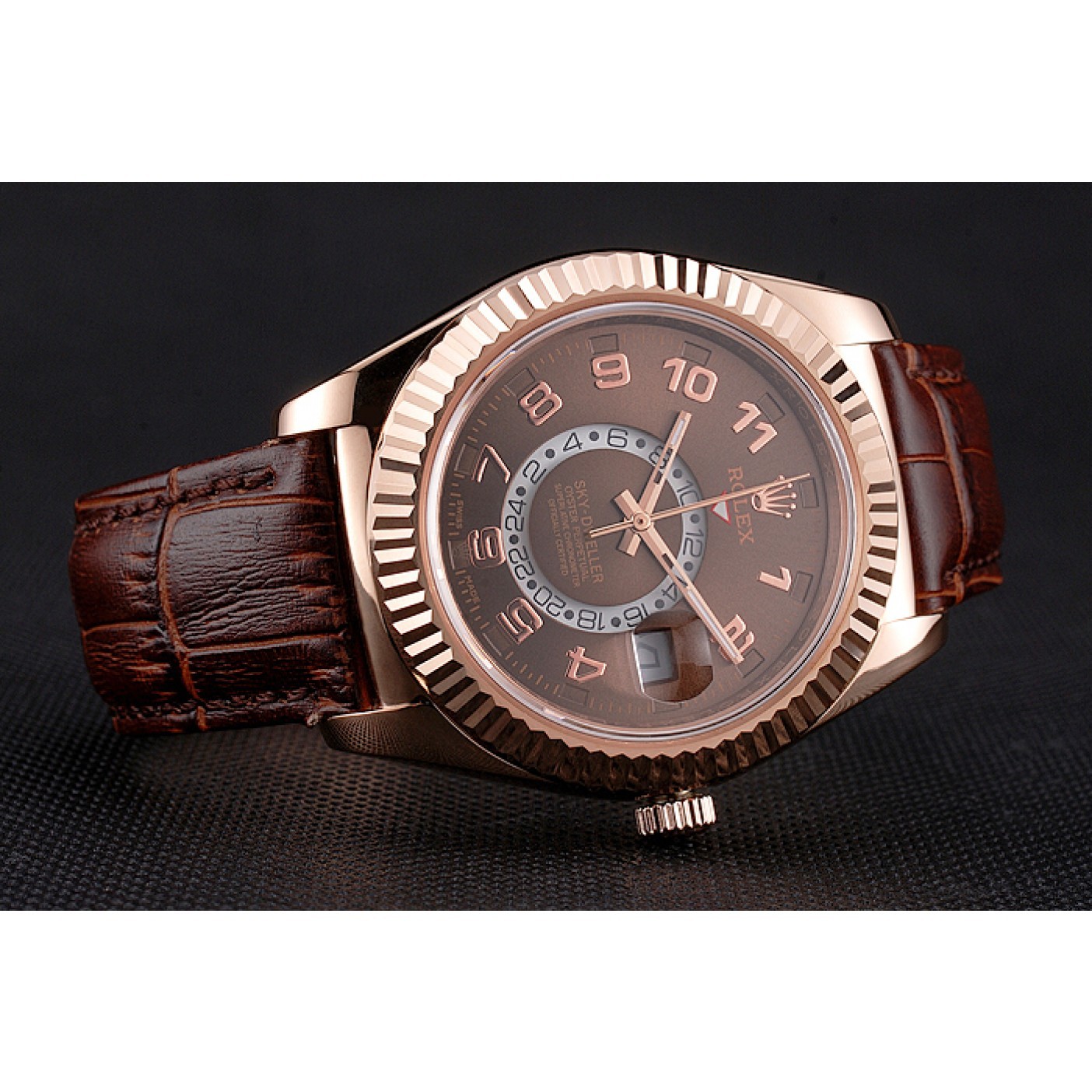 Rolex Sky Dweller Brown Dial Rose Gold Case Brown Leather Strap