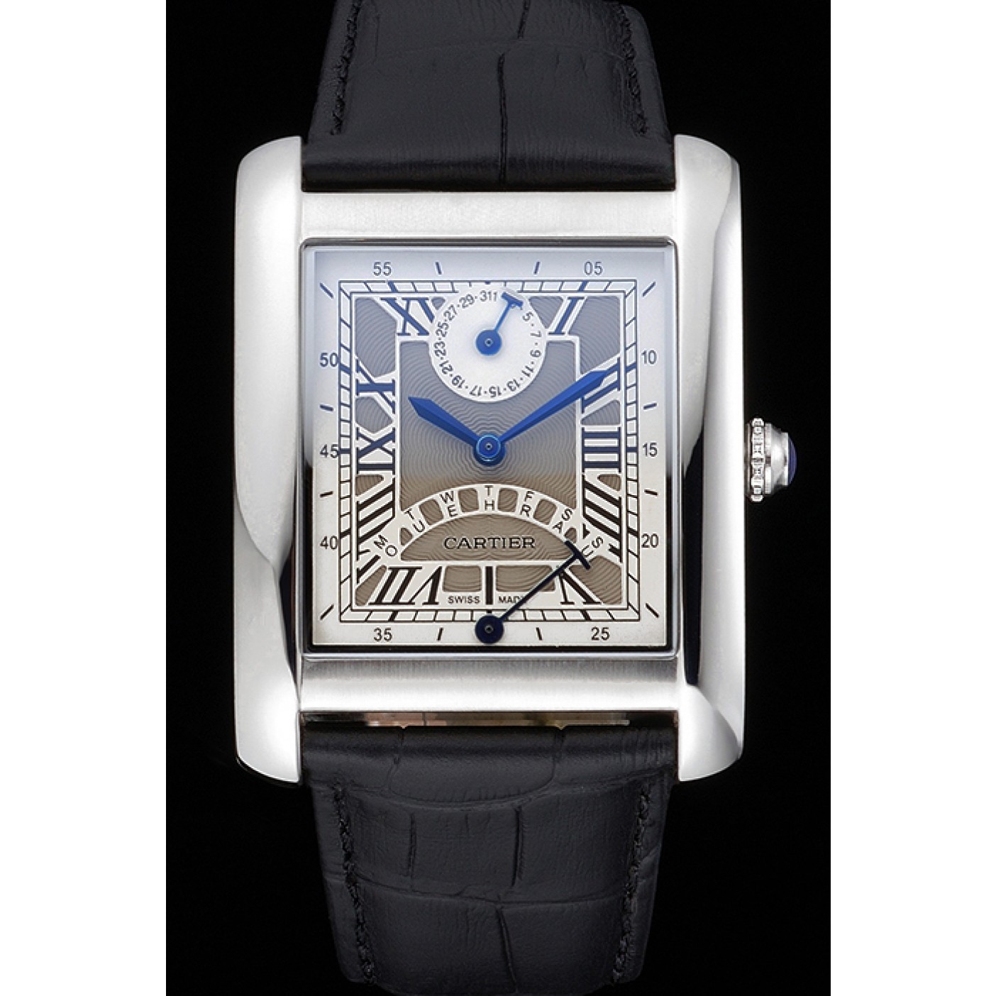 Rep Cartier Tank White Dial Stainless Steel Case Black Leather Strap 622761