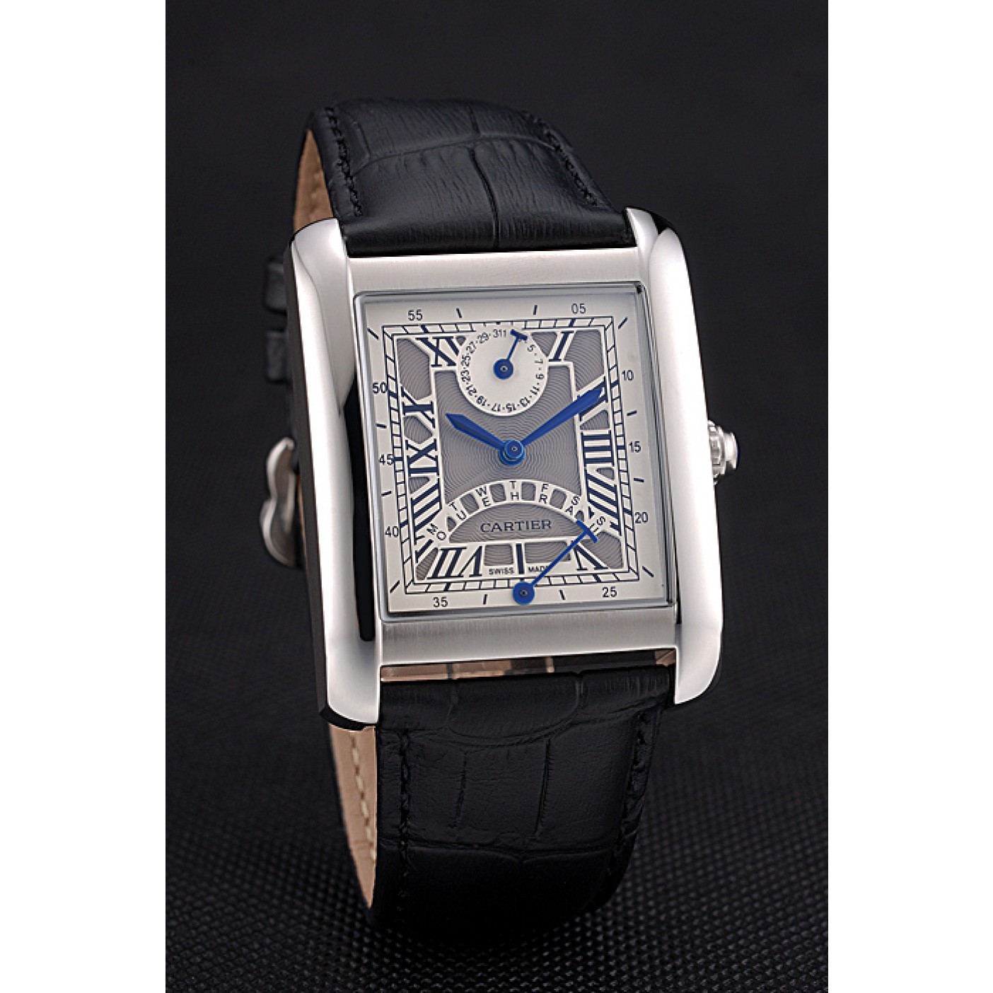 Rep Cartier Tank White Dial Stainless Steel Case Black Leather Strap 622761