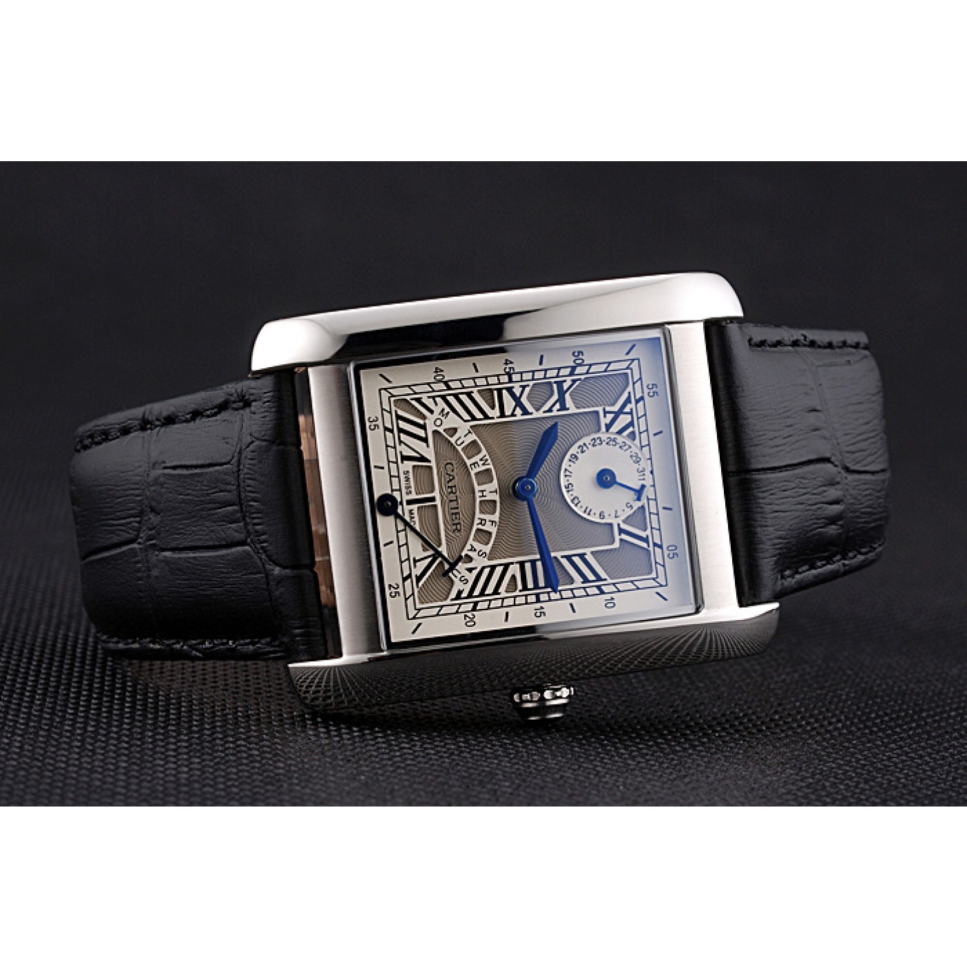 Rep Cartier Tank White Dial Stainless Steel Case Black Leather Strap 622761