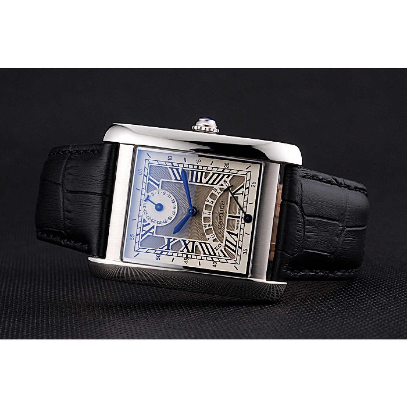 Rep Cartier Tank White Dial Stainless Steel Case Black Leather Strap 622761