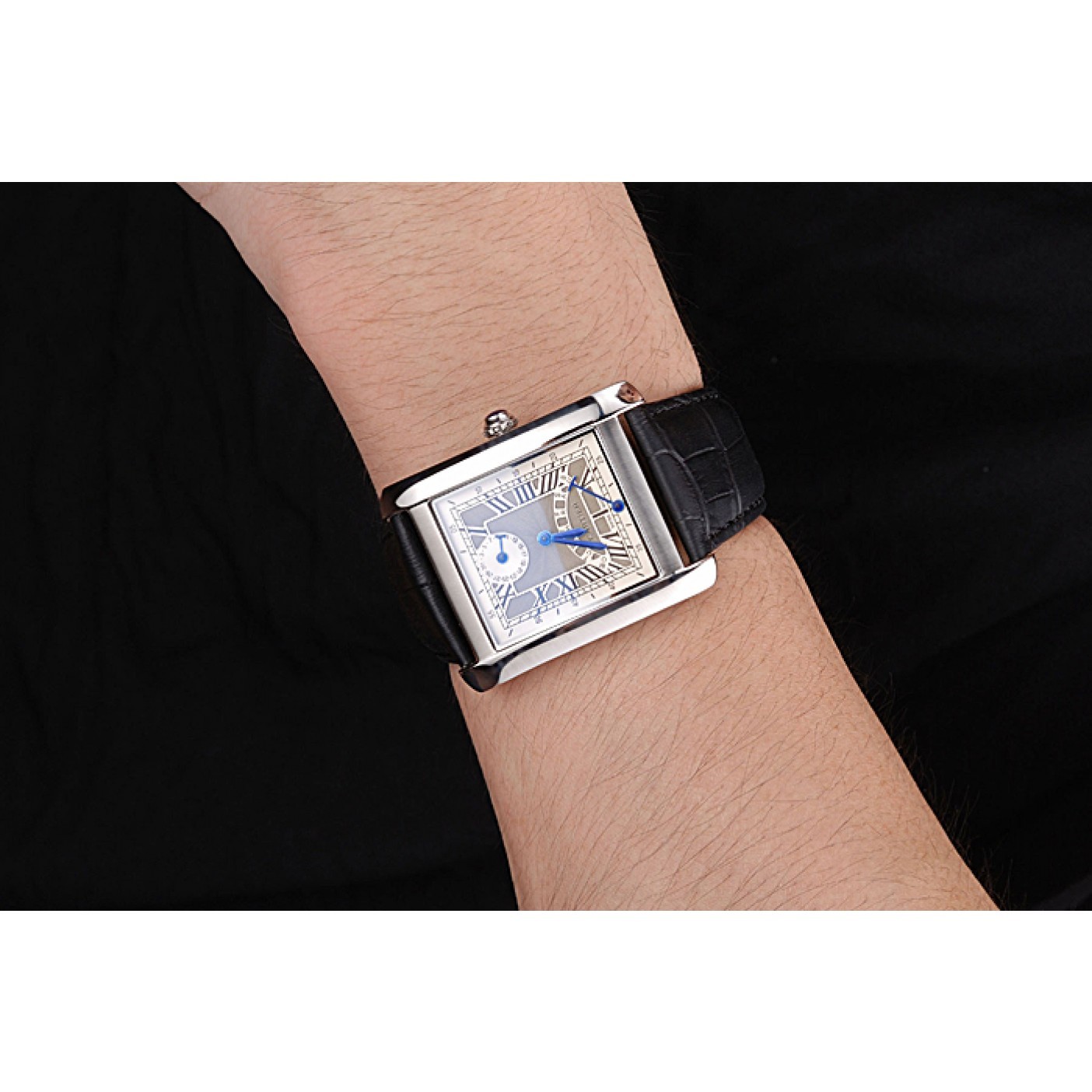 Rep Cartier Tank White Dial Stainless Steel Case Black Leather Strap 622761