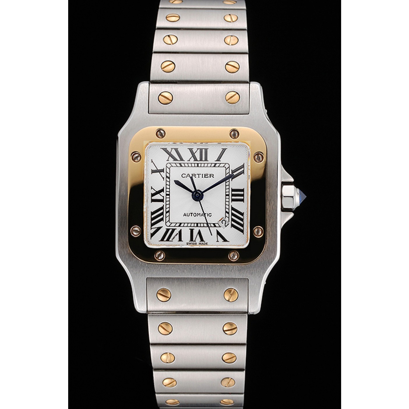 Fake Swiss Cartier Santos De Cartier Galbeee Yellow Gold and Steel Case Steel Bracelet Small 622644