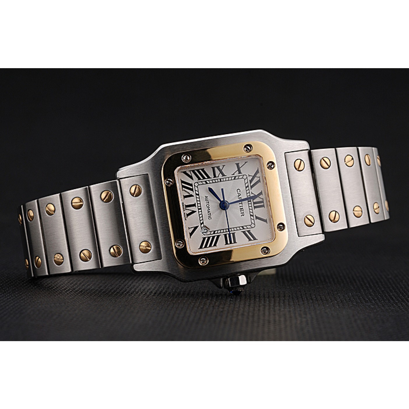 Fake Swiss Cartier Santos De Cartier Galbeee Yellow Gold and Steel Case Steel Bracelet Small 622644