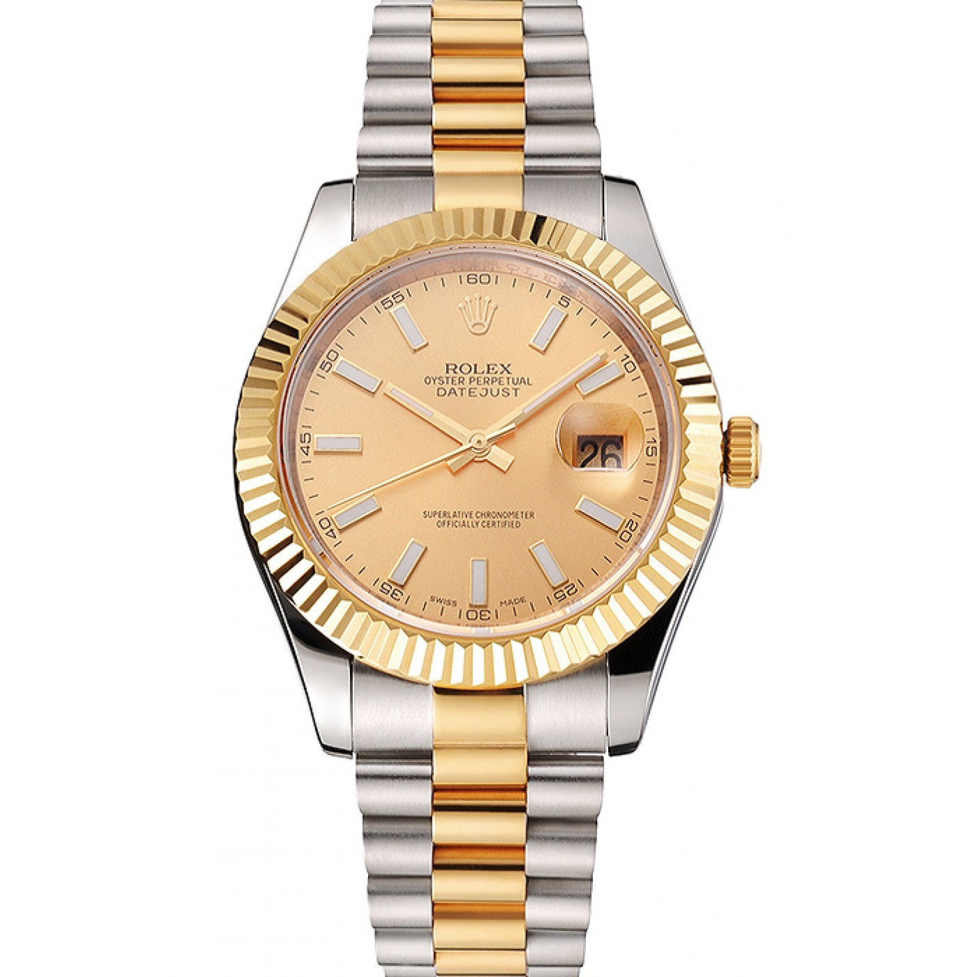 RepTime Watches Swiss Rolex Datejust Gold Dial Gold Bezel Stainless Steel Case Two Tone Bracelet