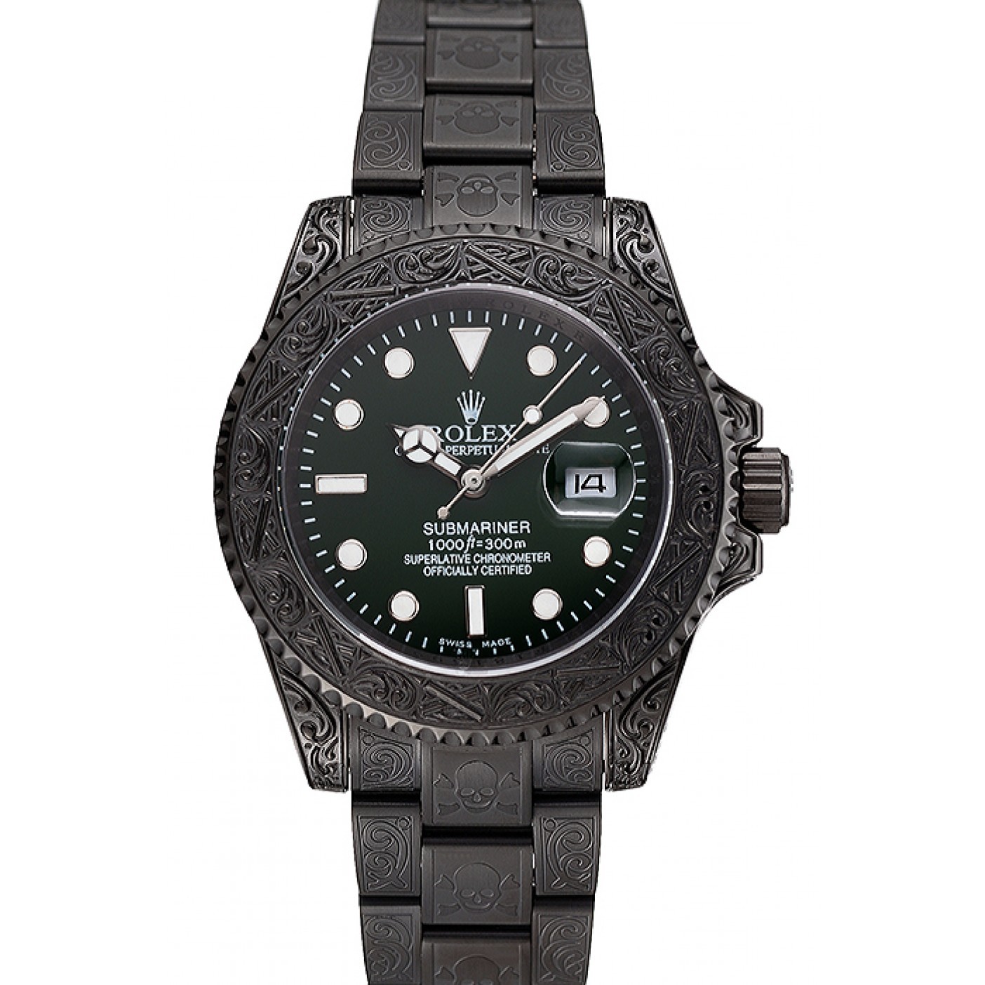 Rolex Submariner Skull Limited Edition Green Dial All Black Case And Bracelet 1454076