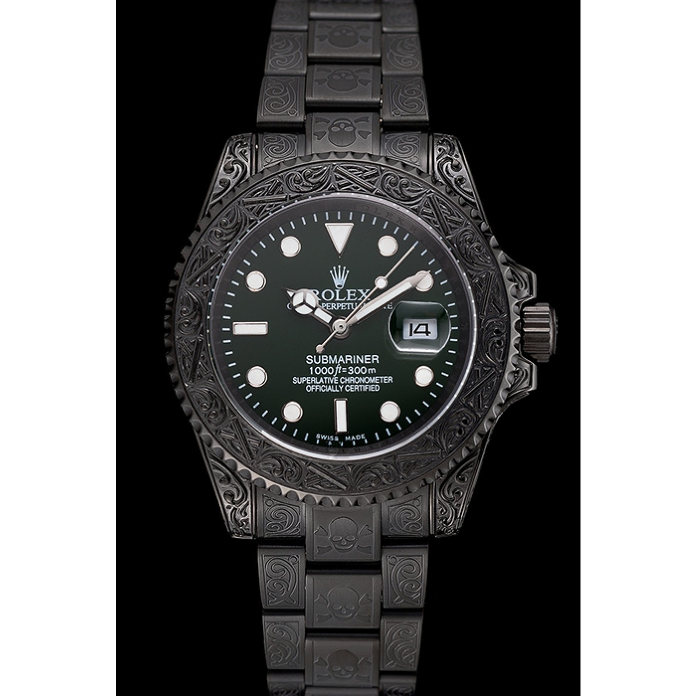 Rolex Submariner Skull Limited Edition Green Dial All Black Case And Bracelet 1454076