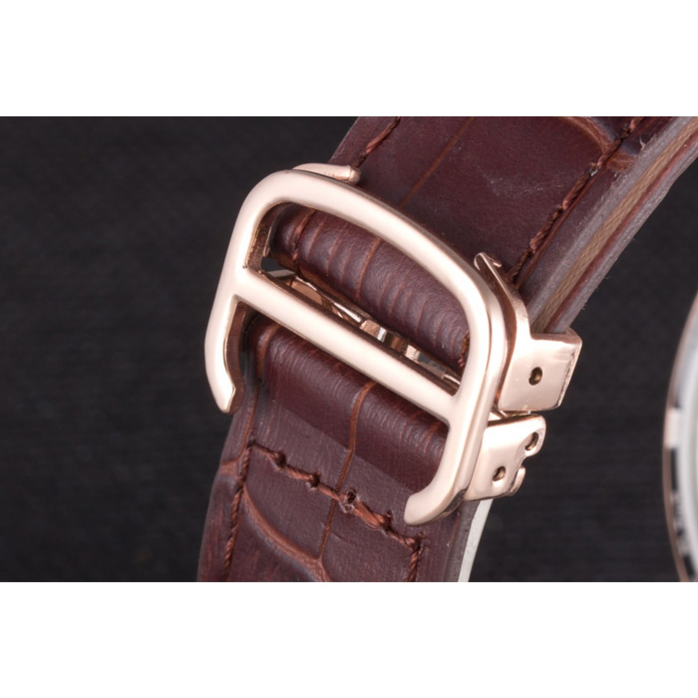 Affordable Cartier Luxury Skeleton Watch with Rose Gold Bezel and Brown Leather Band 621557