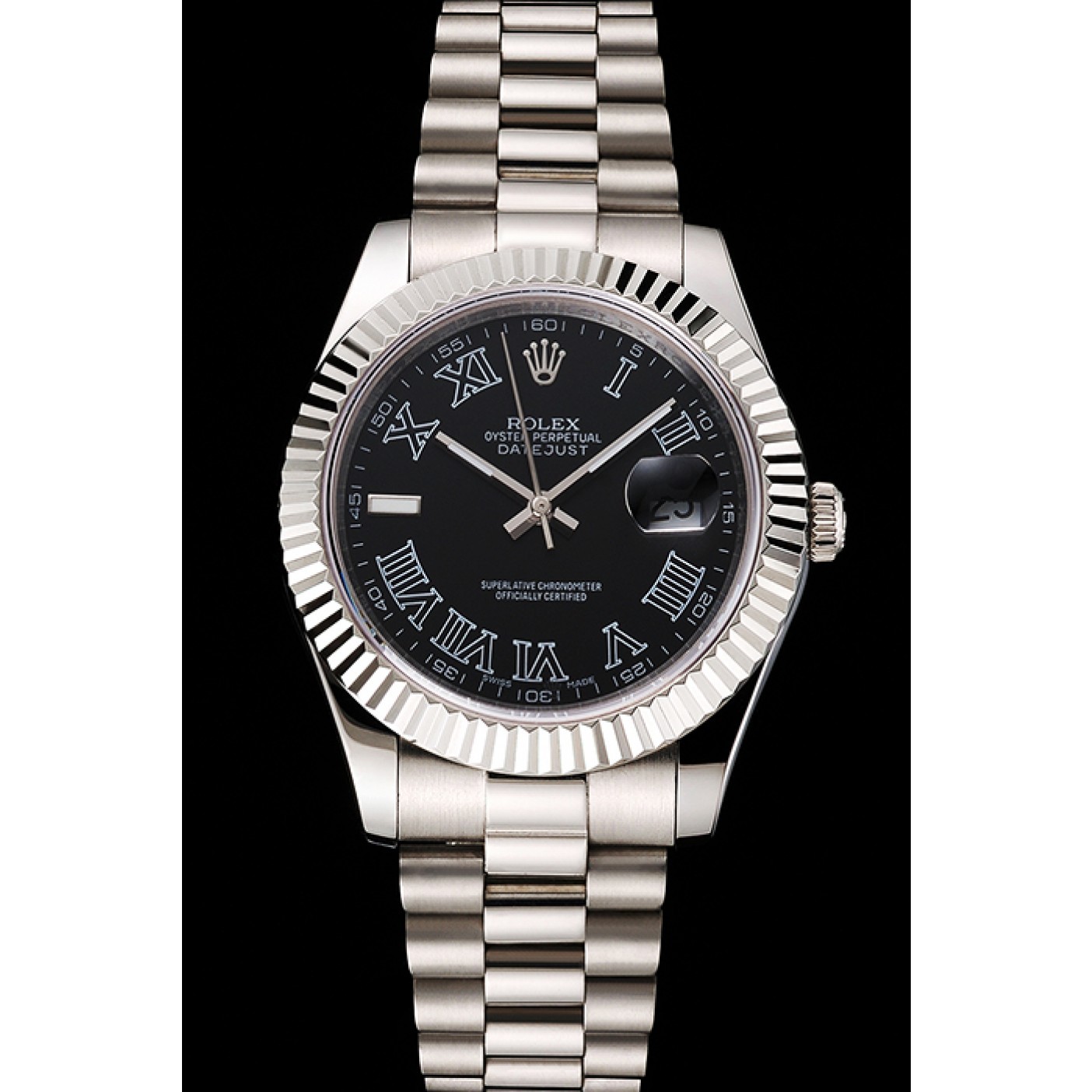 RepTime Watches Swiss Rolex Datejust Black Dial Roman Numerals Stainless Steel Case And Bracelet