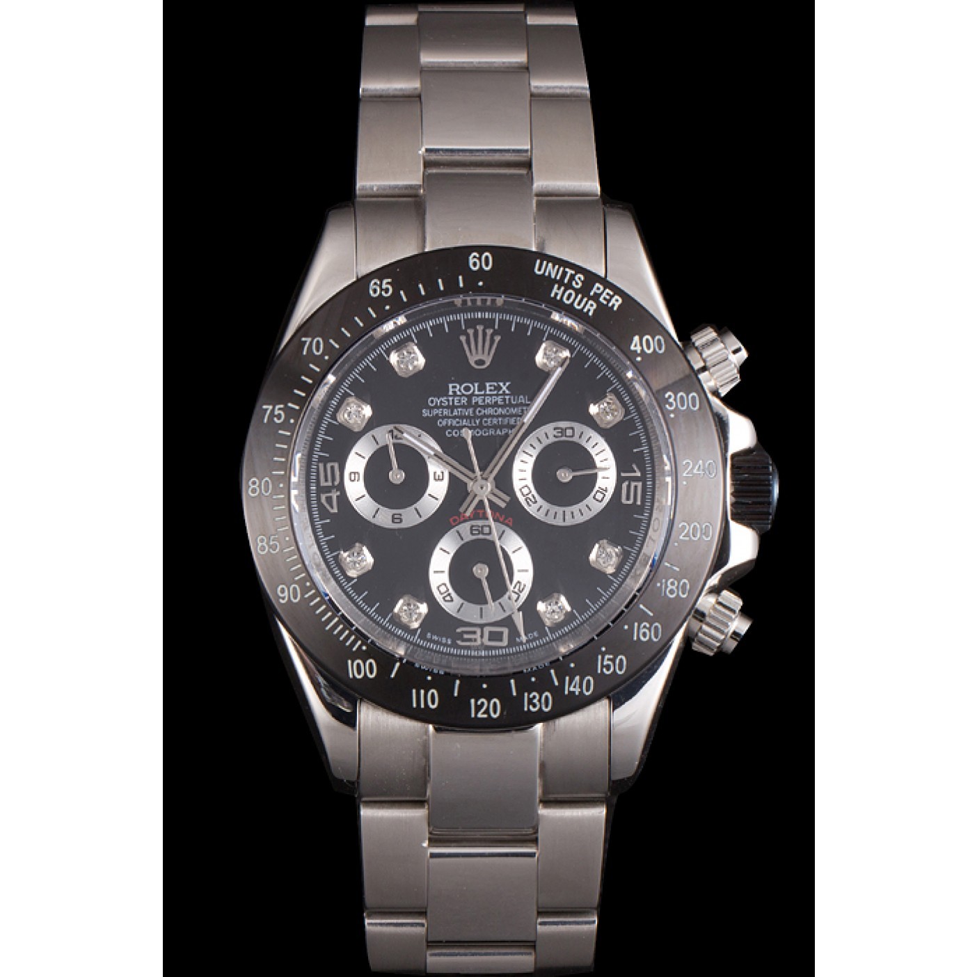 Rolex Daytona Stainless Steel Black Enameled Black Dial